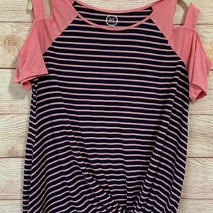 {Maurices} Pink and navy Striped knotted top